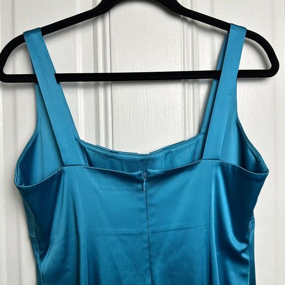 Calvin Klein Dress Womens Medium Blue Pencil Y2K Satin Stretch Prom Homecoming - Picture 7 of 10